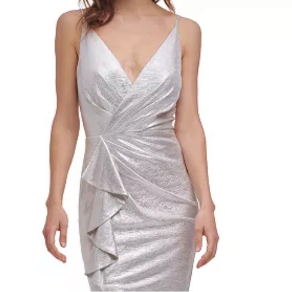 eliza j metallic waterfall long dress